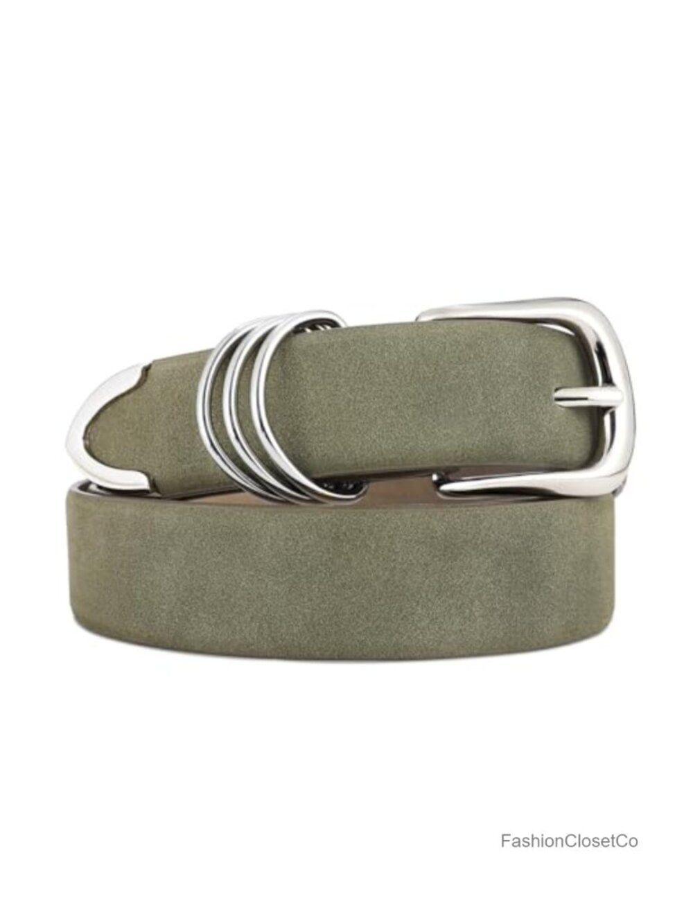 Womens Faux Leather Suede Belt Silver Buckle Wide Waist Accessory